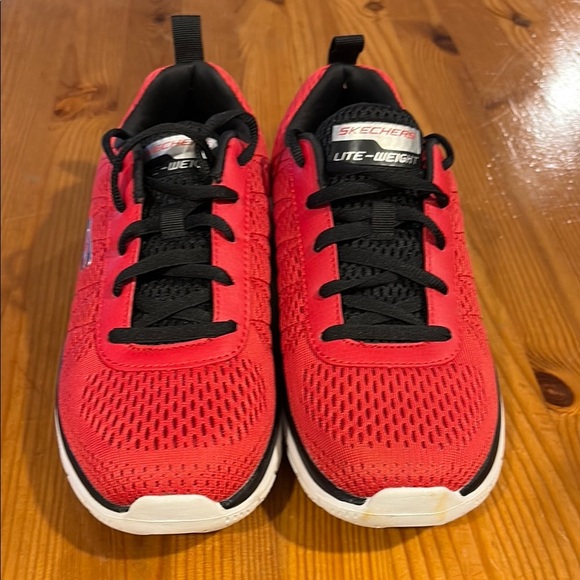 Skechers Red and Black lite-weight Athletic Shoes Breathable Knit Design - Picture 3 of 11